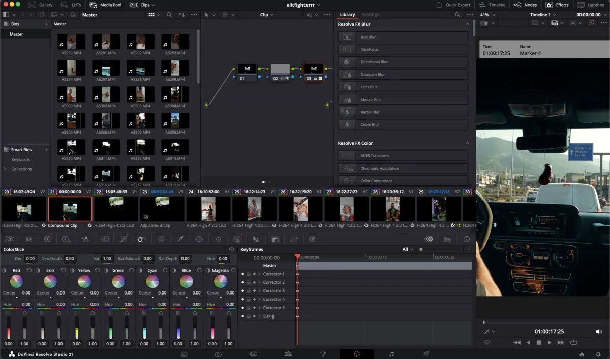 DaVinci Resolve'da renk düzenleme ve kurgu süreci